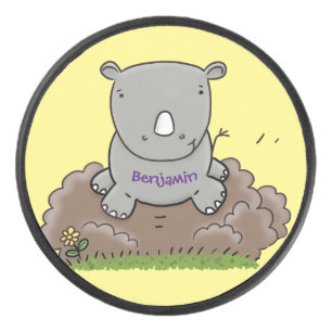 Palet De Hockey Illustration de dessin animé de bébé rhinocéros mi