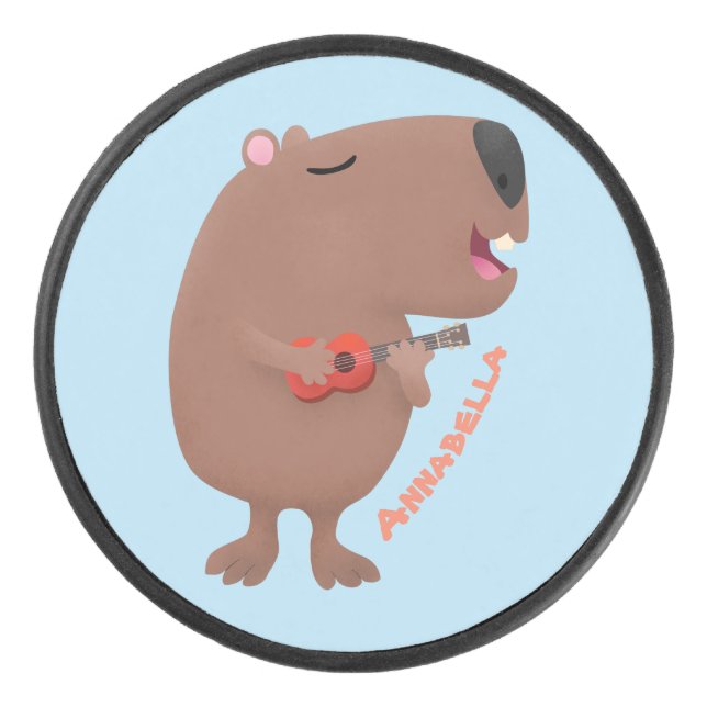 Palet De Hockey Illustration de dessin animé de capybara ukulele (Devant)