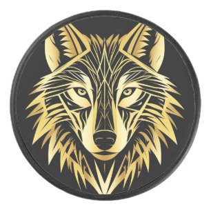 Palet De Hockey Illustration géométrique de loup doré