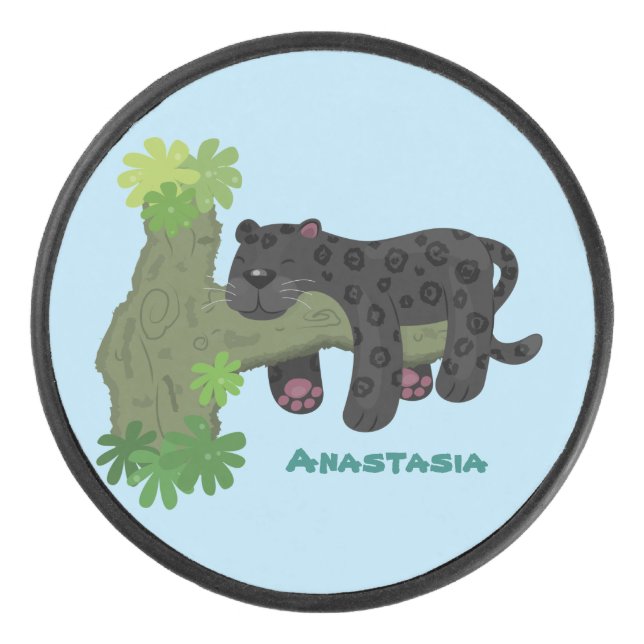 Palet De Hockey Image de dessin animé de chat en panthère noire ja (Devant)