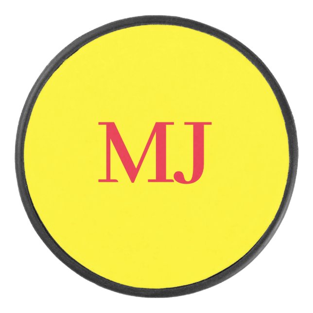 Palet De Hockey Initiales en monogramme jaune simple et tendance (Devant)