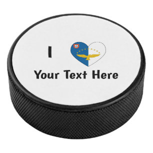 Palet De Hockey J'aime (Cœur de drapeau azorien) Personnalisé 