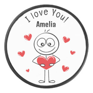 Palet De Hockey Je t'aime Stick Figure Cœurs Mignons