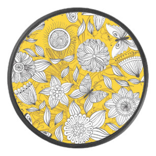 Palet De Hockey Joli motif abstrait floral blanc jaune