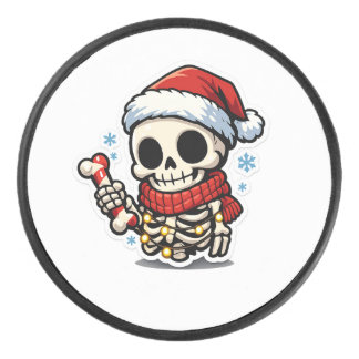 Palet De Hockey Joli squelette de Noël tenant un bonbon canne Kawa
