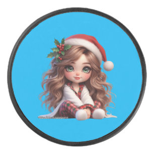 Palet De Hockey Jolie fille de Noël avec l'art du chapeau de Père
