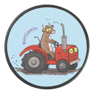 Palet De Hockey Jolie vache heureuse conduisant un dessin animé de