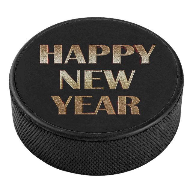 Palet De Hockey Joyeuse nouvelle année Gold Metallic Texte Image (3/4/2016 12:00:00 AM)