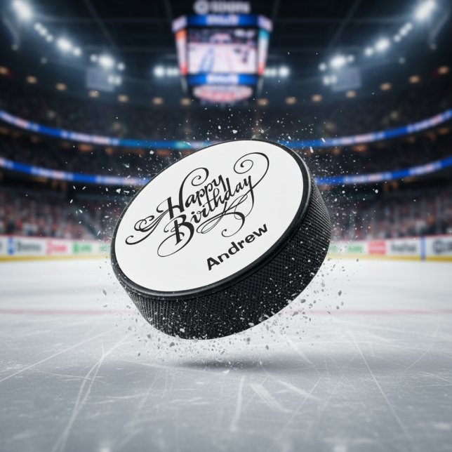 Palet De Hockey Joyeux anniversaire personnalisé (Happy Birthday Personalized Hockey Puck)