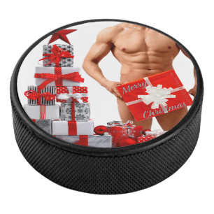 Palet De Hockey Joyeux Noël SlipperyJoe rouge blanc argent cadeau