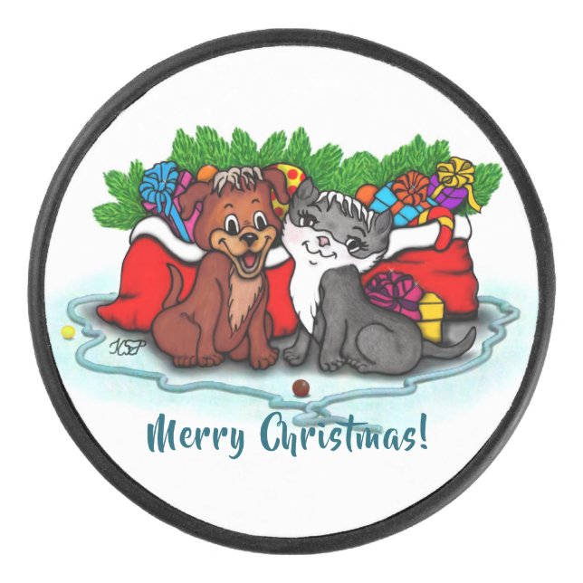 Palet De Hockey Kitty et chiot, Happy XMas (Devant)