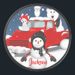 Palet De Hockey Laisser neiger<br><div class="desc">Cette conception est marquée par la nostalgie d'un camion rouge vintage avec quelques animaux arctiques et d'un bonhomme de neige sur la scène hivernale</div>