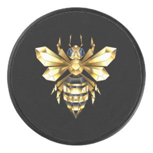 Palet De Hockey Logo Faux Gold Foil Bee Polygonal sur Noir