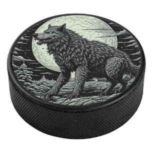 Palet De Hockey Loup-garou vintage devant la pleine lune