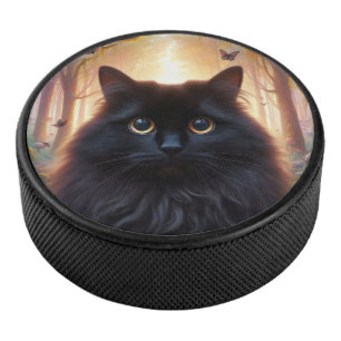 Palet De Hockey Magnifique chat noir duveteux aux yeux dorés