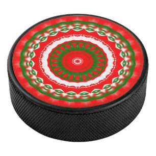 Palet De Hockey Mandala rouge, blanc et vert
