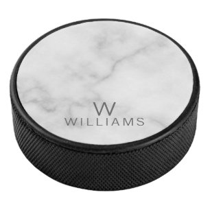 Palet De Hockey Marbre blanc avec monogramme et nom personnalisés