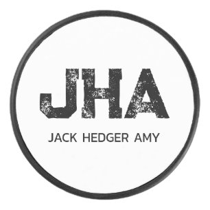 PALET DE HOCKEY MINIMALISTE NOIR MONOGRAMME À TROIS LETTRES NOM BL