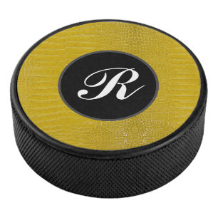 Palet De Hockey Monogramme Alligator jaune Texture Imprimer
