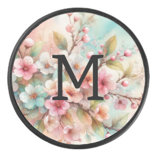 Palet De Hockey Monogramme aquarelle florale fleurs roses de ceris