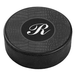 Palet De Hockey Monogramme Crocodile noir en cuir Imprimer