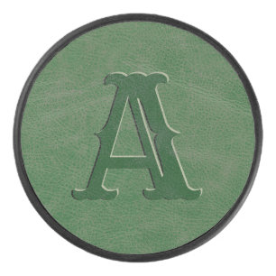 Palet De Hockey Monogramme de texture en cuir vert rustique initia