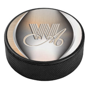 Palet De Hockey Monogramme en acier brossé brillant 
