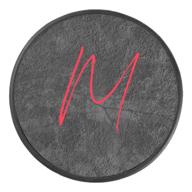Palet De Hockey monogramme gris unique nom rouge calligraphie init (Devant)