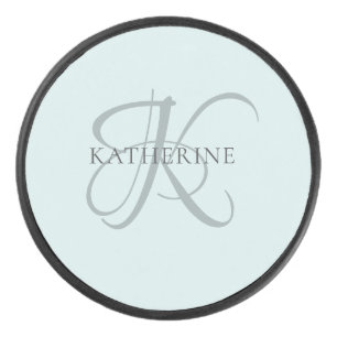 Palet De Hockey Monogramme moderne élégant Script Aqua Blue