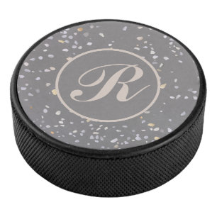 Palet De Hockey Monogramme Moderne Gris Terrazzo