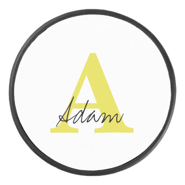 Palet De Hockey Monogramme Or Nom personnalisé initial Fête des pè (Devant)