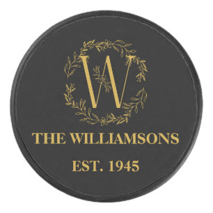 Palet De Hockey Monogramme personnalisé Famille Noir & Or Initiale