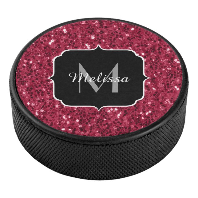 Palet De Hockey Monogramme rose foncé magenta faux scintillants (3/4/2016 12:00:00 AM)