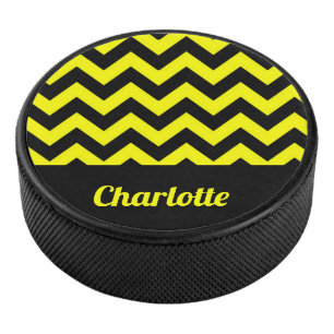 Palet De Hockey Motif chevron jaune et noir personnalisable
