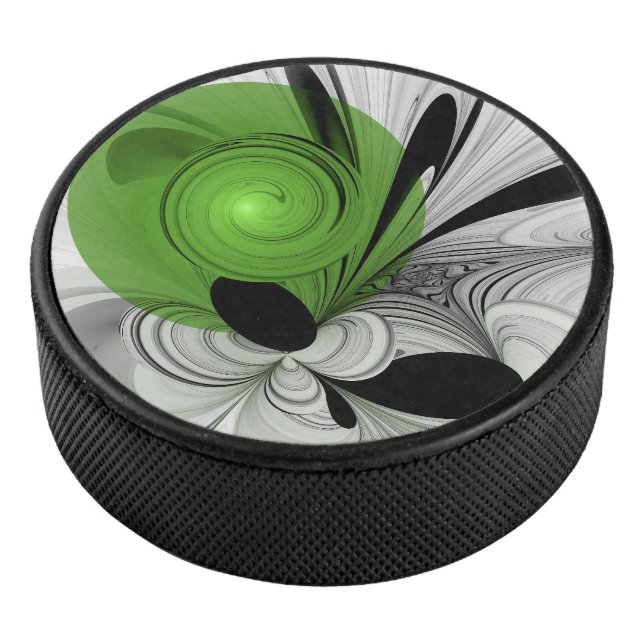 Palet De Hockey Noir Abstrait et blanc avec art fractal vert (3/4/2016 12:00:00 AM)