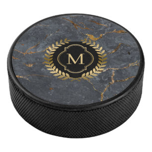 Palet De Hockey Noir Marbre Badge Or Monogramme
