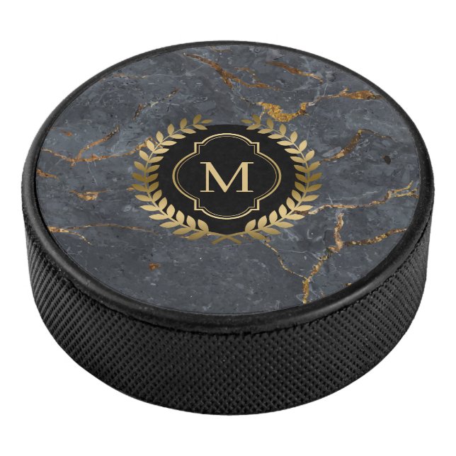 Palet De Hockey Noir Marbre Badge Or Monogramme (3/4/2016 12:00:00 AM)