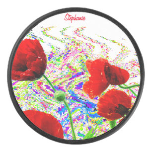 Palet De Hockey Nom personnalisé Fleurs de pavot floral Artsy colo