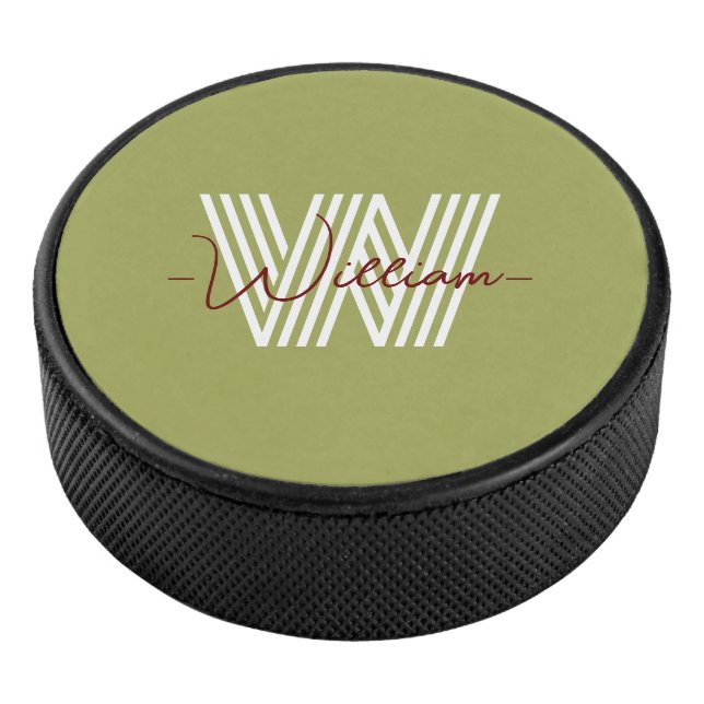 Palet De Hockey Original et script monogrammé olive d'anniversaire (3/4/2016 12:00:00 AM)
