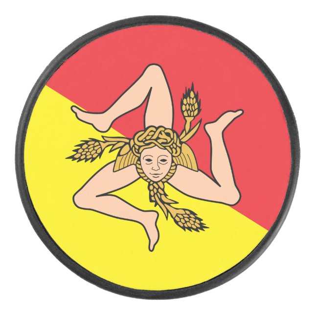 Palet De Hockey Patriotique hockeyeur avec drapeau de la Sicile (Devant)