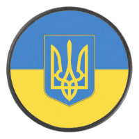 Patriotique hockeyeur avec drapeau de l'Ukraine