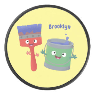 Palet De Hockey Personnages de peinture et de pinceau mignons