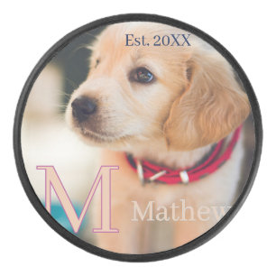 Palet De Hockey photo de chien familier monogramme nom année d'est