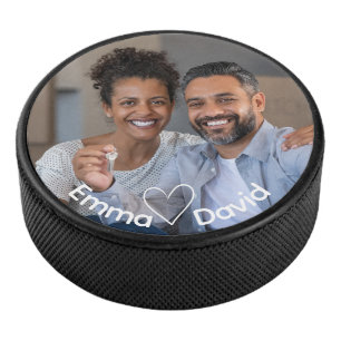 Palet De Hockey Photo de couple avec noms personnalisés Cœur d'amo