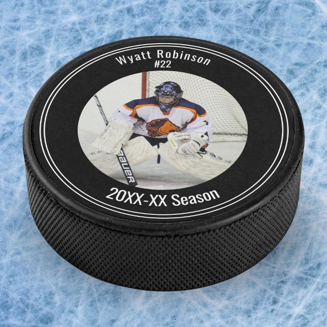 Palet De Hockey Photo Joueur personnalisé Hockey sur glace (Commemorate a stellar season with a personalized photo hockey puck.)