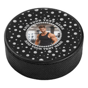 Palet De Hockey Photo personnalisé avec Cercles de Perles sur Fond