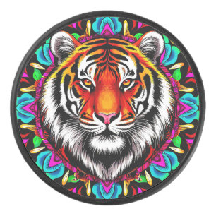 Palet De Hockey Portrait de tigre avec motif de mandala