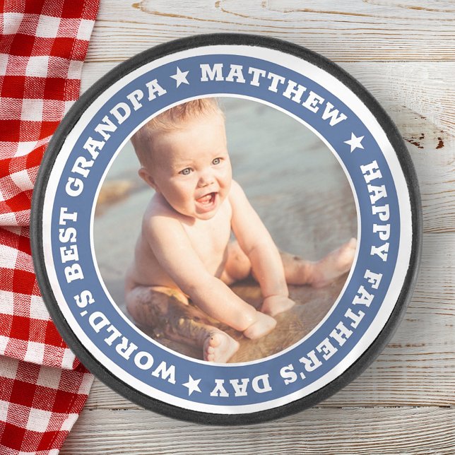 Palet De Hockey Pour Grand-Père Bonne Fête des pères Photo Keepsak (Créateur téléchargé)