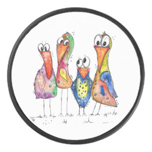 Palet De Hockey Quatre Beaux Oiseaux Whimsical Colorés