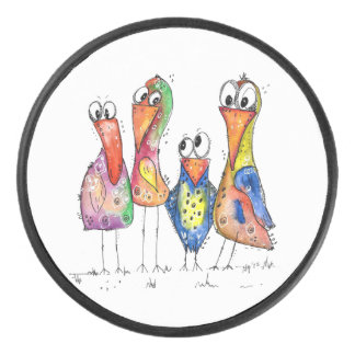 Palet De Hockey Quatre Beaux Oiseaux Whimsical Colorés
